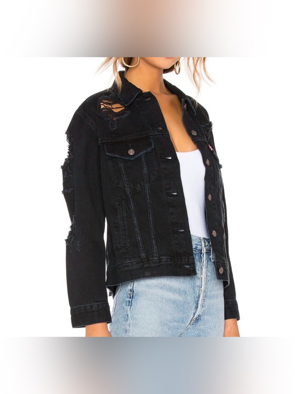 NWOT Levi's black destroyed ex-boyfriend jean jacket size medium